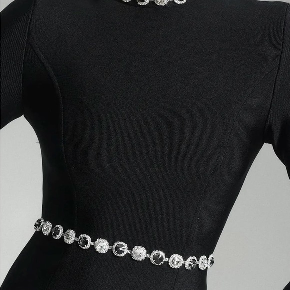Elegant Black Mini Dress with Silver Accents - Picture 5 of 5